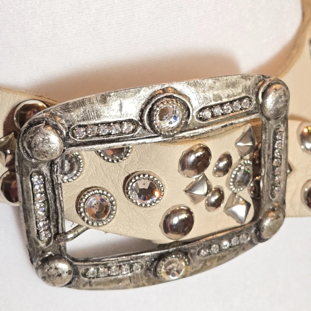 Studded Cream Belt with Silver Accents